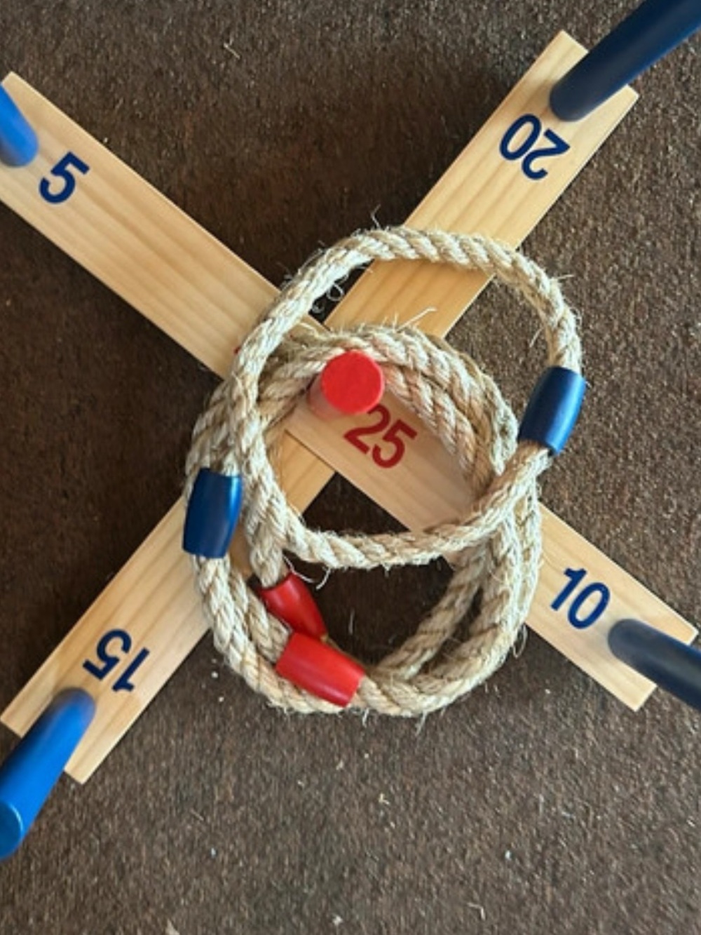 Wooden Ring Toss Game Set with Red and Blue Accents